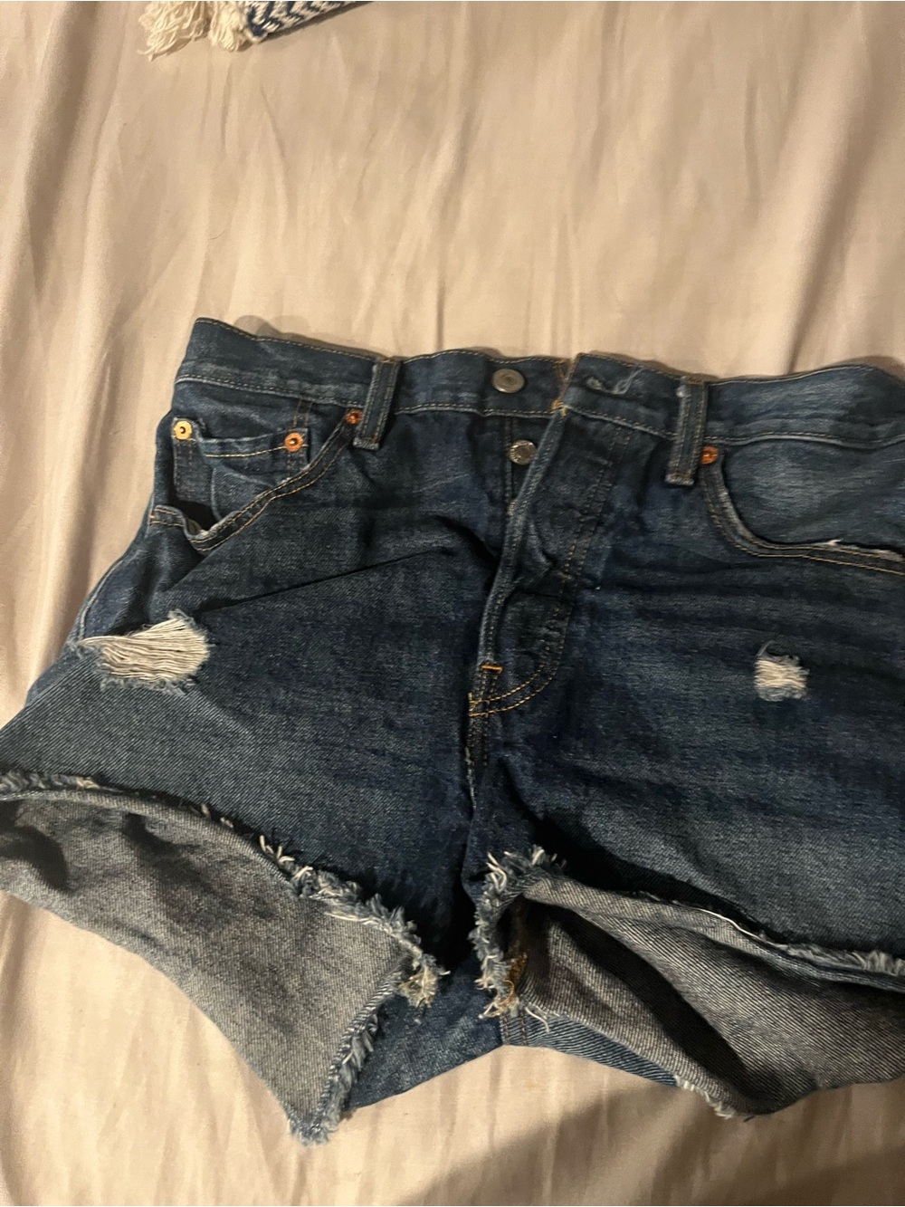 Levi's Dark Blue Distressed Cutoff Denim Shorts